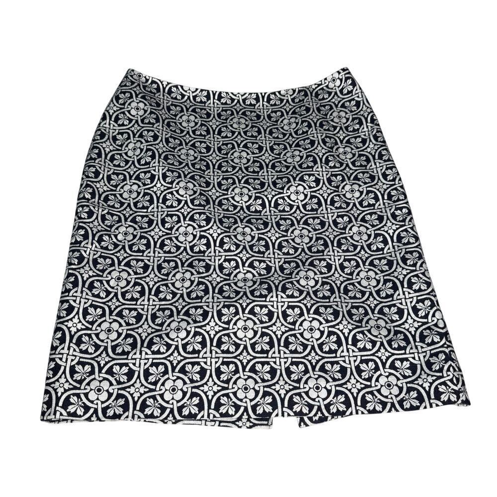 Talbots Women's sz 12 Navy Lattice Floral Medallion Print Skirt Mediterranean - Picture 1 of 7